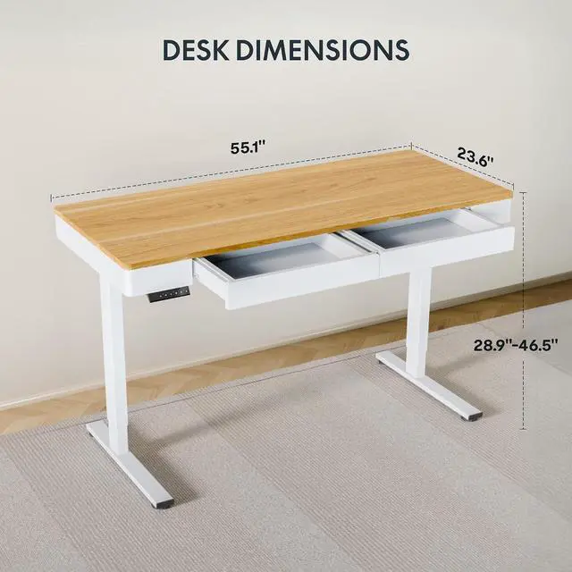 Alt view image 3 of 6 - Standing Desk with Drawer, 55 x 24 Inch Whole Piece Electric Adjustable Height Stand Up Computer Workstation for Home, Office, Maple