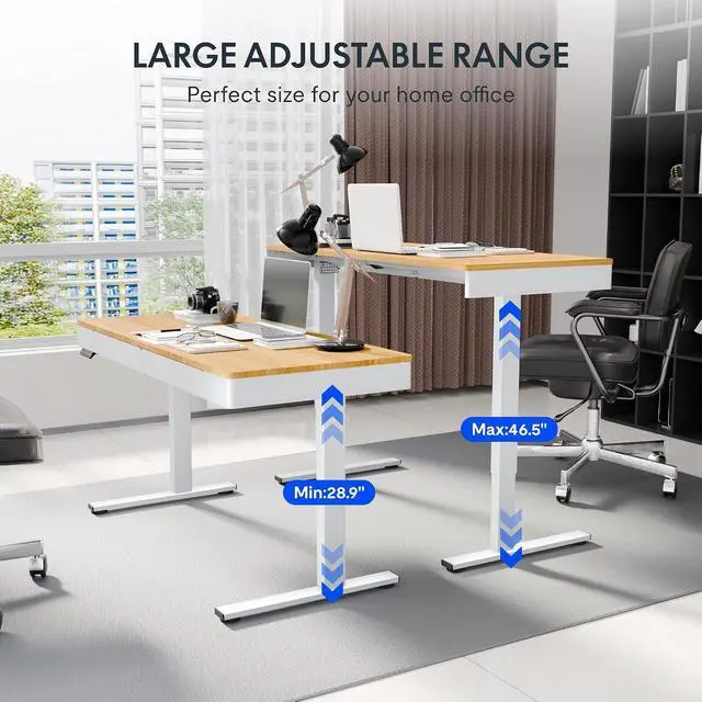 Alt view image 5 of 6 - Standing Desk with Drawer, 55 x 24 Inch Whole Piece Electric Adjustable Height Stand Up Computer Workstation for Home, Office, Maple