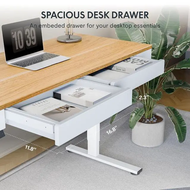 Alt view image 6 of 6 - Standing Desk with Drawer, 55 x 24 Inch Whole Piece Electric Adjustable Height Stand Up Computer Workstation for Home, Office, Maple