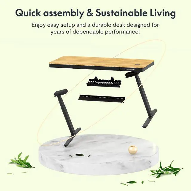 Alt view image 3 of 7 - Q8 55" Bamboo Standing Desk, Dual Motor 3 Stages Adjustable Height Electric Computer Workstation w/Wireless Charging, Drawer, Quick Install, 220lbs Capacity (Bamboo Tabletop + Black Frame)