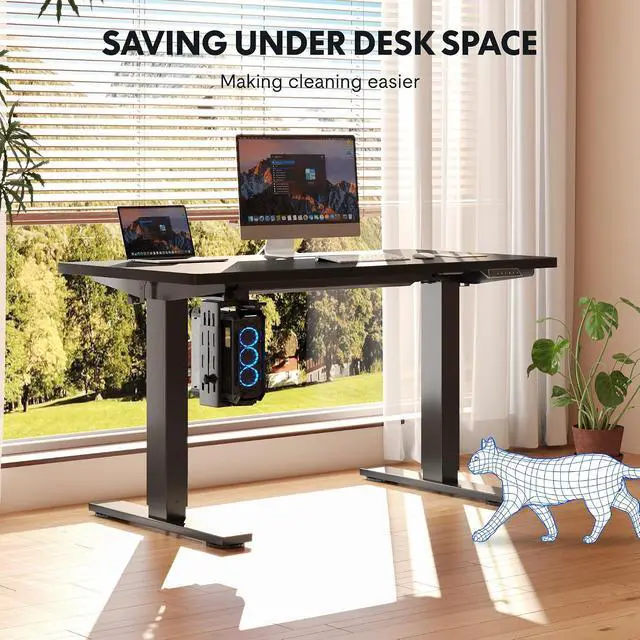 Alt view image 3 of 7 - EN2 48''x24'' Electric Standing Desk with PC Stand Bundle, One-Piece Desktop, Easy-to-Install Hanging Design PC Mount, Bundle for Home Office, Game & Small Spaces, Black
