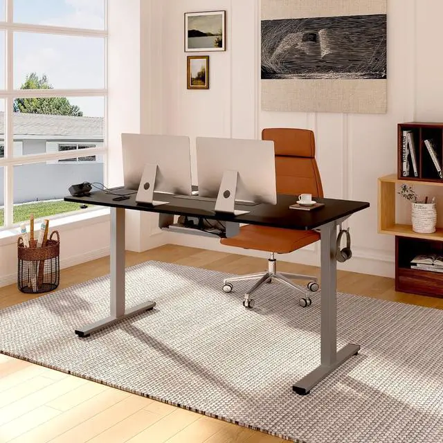 Alt view image 2 of 7 - EN2 Whole-Piece Standing Desk with Clamp Power Strip, 48 x 30 Electric Stand Up Height Adjustable Desk with Cable Management (Gray Frame + 48" Black Top, 2 Packages)