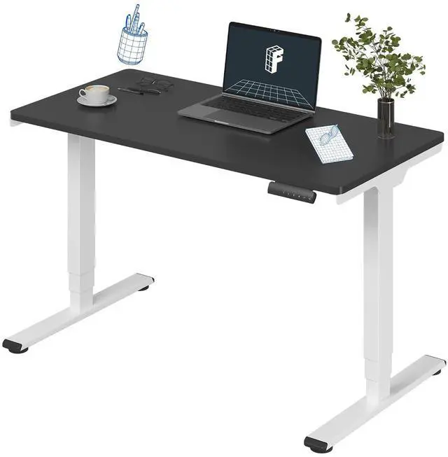 Main image of E6 3-Stage Dual Motor Electric Standing Desk 48 x 24 Sit Stand Up Desk, Holds 220 lbs, Adjustable Height w/Memory Presets, One-Piece Black Desktop & White Frame, Ships in 2 Boxes