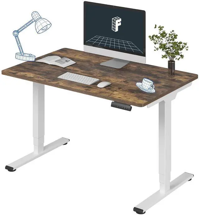 Main image of E6 3-Stage Dual Motor Electric Standing Desk 48 x 30 Sit Stand Up Desk, Holds 220 lbs, Adjustable Height w/Memory Presets, One-Piece Special Walnut Desktop & White Frame, Ships in 2 Boxes