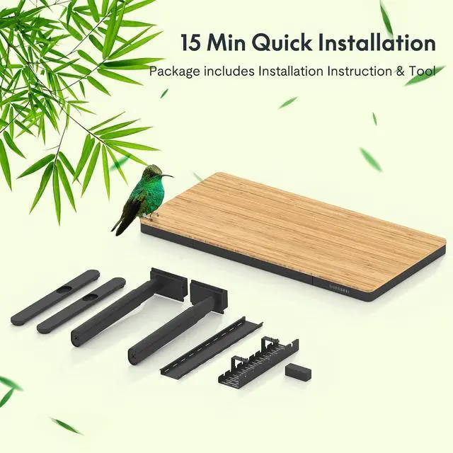 Alt view image 4 of 7 - Q8 55" Bamboo Standing Desk, Dual Motor 3 Stages Adjustable Height Electric Computer Workstation w/Wireless Charging, Drawer, Quick Install, 220lbs Capacity (Bamboo Tabletop + Black Frame)