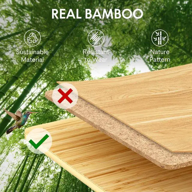 Alt view image 4 of 7 - Q8 55" Bamboo Standing Desk, Dual Motor 3 Stages Adjustable Height Electric Computer Workstation w/Wireless Charging, Drawer, Quick Install, 220lbs Capacity (Bamboo Tabletop + White Frame)