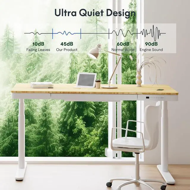 Alt view image 7 of 7 - Q8 55" Bamboo Standing Desk, Dual Motor 3 Stages Adjustable Height Electric Computer Workstation w/Wireless Charging, Drawer, Quick Install, 220lbs Capacity (Bamboo Tabletop + Black Frame)