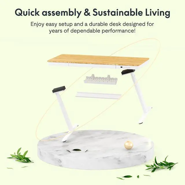 Alt view image 3 of 7 - Q8 55" Bamboo Standing Desk, Dual Motor 3 Stages Adjustable Height Electric Computer Workstation w/Wireless Charging, Drawer, Quick Install, 220lbs Capacity (Bamboo Tabletop + White Frame)