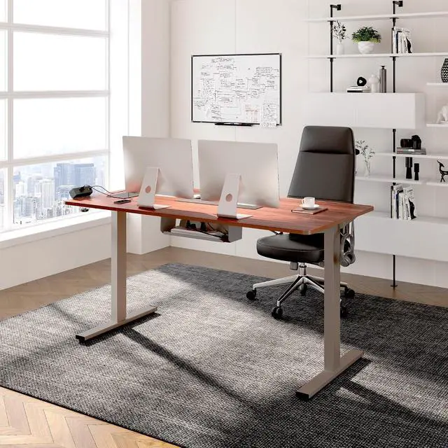 Alt view image 2 of 7 - EN2 Whole-Piece Standing Desk with Clamp Power Strip, 48 x 30'' Height Adjustable Electric Stand Up Desk with Cable Management (Gray Frame + Mahogany Top, 2 Packages)