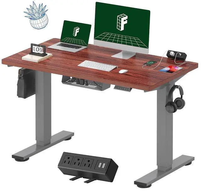 Main image of EN2 Whole-Piece Standing Desk with Clamp Power Strip, 48 x 24'' Electric Stand Up Height Adjustable Desk with Cable Management (Gray Frame + 48" Mahogany Top, 2 Packages)
