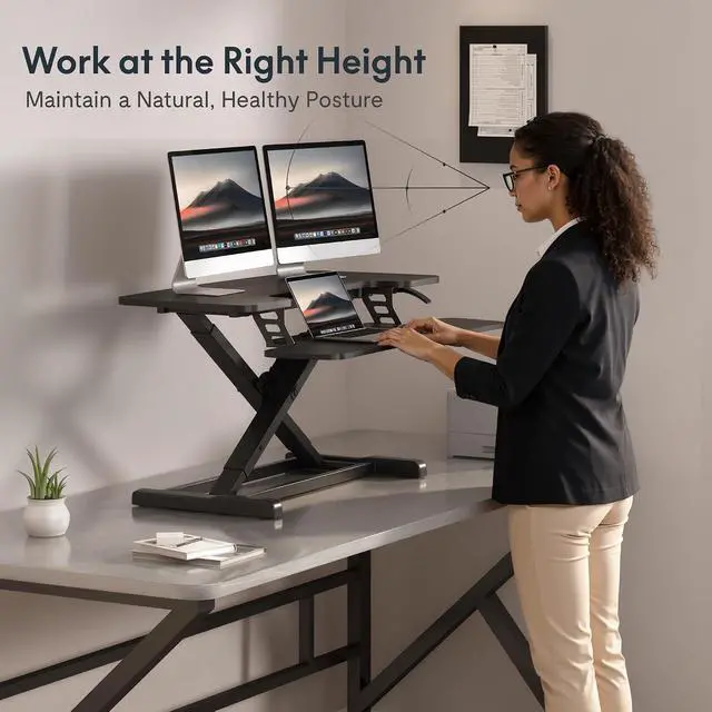 Alt view image 4 of 7 - Standing Desk Converter 36" Desk Riser, Height Adjustable Desktop Riser Sit Stand Computer Workstation, Spacious Stand Up Desk Converter for Laptop Keyboard and Monitor Setup, Black