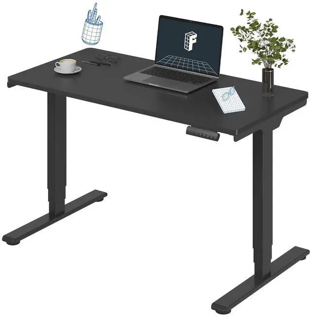 Main image of E6 3-Stage Dual Motor Electric Standing Desk 48 x 24 Sit Stand Up Desk, Holds 220 lbs, Adjustable Height w/Memory Presets, One-Piece Black Desktop & Black Frame, Ships in 2 Boxes