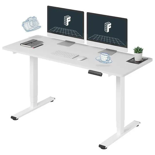 Main image of E6 3-Stage Dual Motor 60 x 24 Electric Standing Desk Sit Stand Up Desk, Holds 220 lbs, Adjustable Height w/Memory Presets, One-Piece White Desktop & White Frame, Ships in 2 Boxes