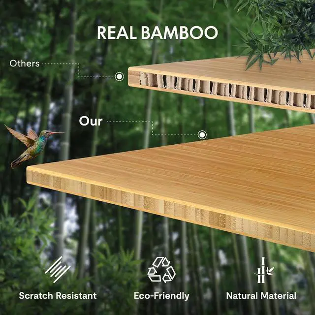 Alt view image 3 of 7 - EN2 Bamboo Standing Desk with Clamp Power Strip, 55 x 28 Electric Stand Up Height Adjustable Desk with Cable Management (Black Frame + 55" Bamboo Top, 2 Packages)