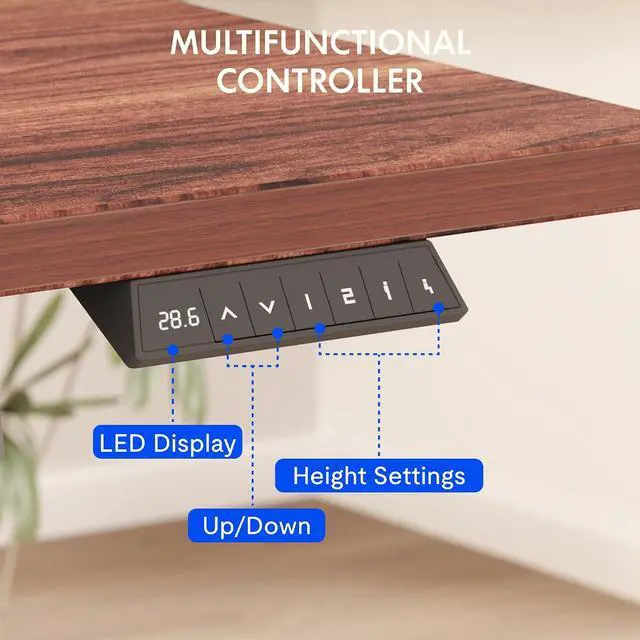 Alt view image 6 of 7 - EN2 Whole-Piece Standing Desk with Clamp Power Strip, 55 x 28 Electric Stand Up Height Adjustable Desk with Cable Management (Gray Frame + 55" Mahogany Top, 2 Packages)