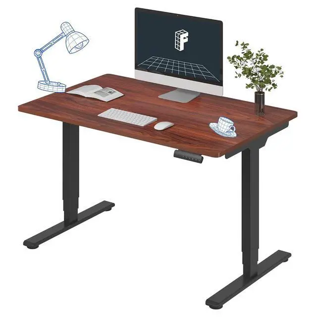 Main image of E6 3-Stage Dual Motor Electric Standing Desk 48 x 30 Sit Stand Up Desk, Holds 220 lbs, Adjustable Height w/ Memory Presets, One-Piece Mahogany Desktop & Black Frame, Ships in 2 Boxes