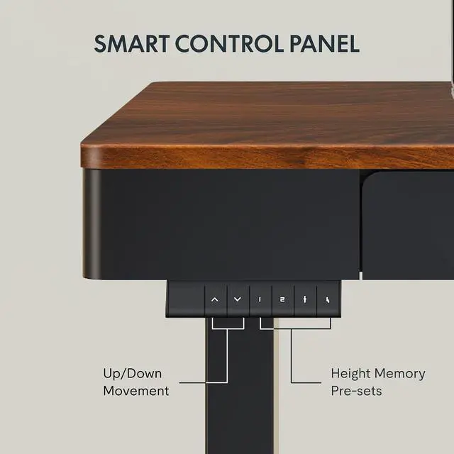 Alt view image 4 of 6 - Standing Desk with Drawer, 55 x 24 Inch Whole Piece Electric Adjustable Height Stand Up Computer Workstation for Home, Office, Dark Walnut