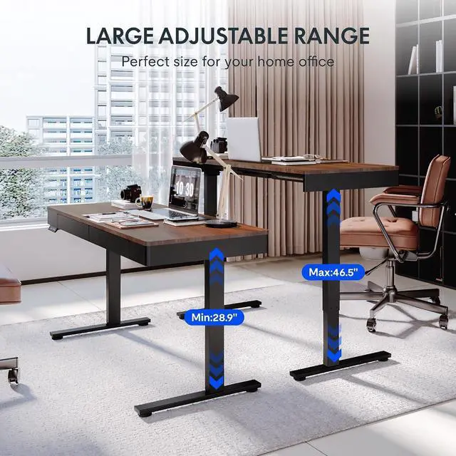 Alt view image 5 of 6 - Standing Desk with Drawer, 55 x 24 Inch Whole Piece Electric Adjustable Height Stand Up Computer Workstation for Home, Office, Dark Walnut