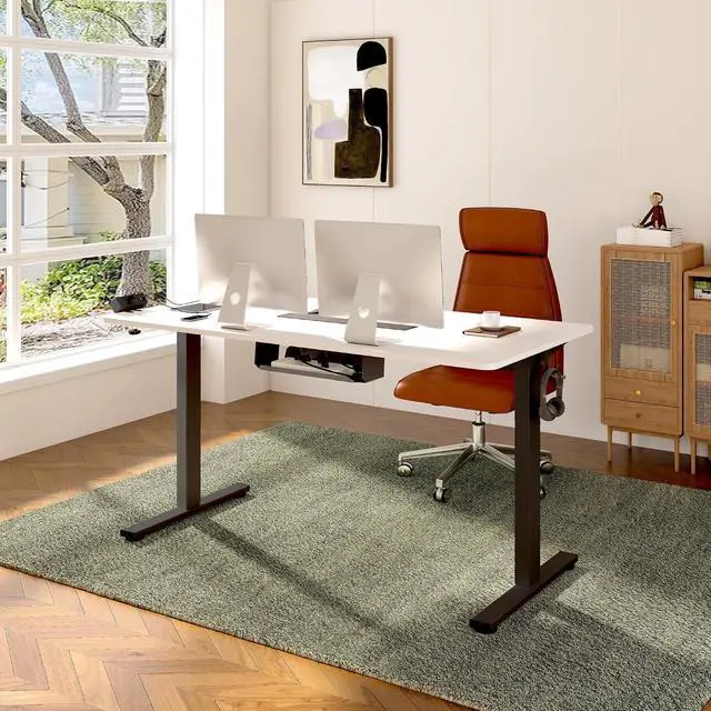 Alt view image 2 of 7 - EN2 Whole-Piece Standing Desk with Clamp Power Strip, 40 x 24 Electric Stand Up Height Adjustable Desk with Cable Management (Black Frame + White Top, 2 Packages)