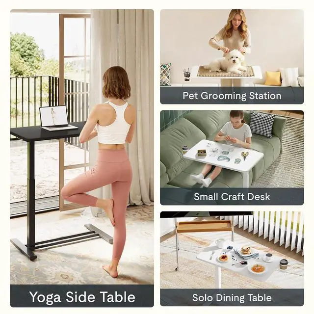 Alt view image 6 of 7 - Mobile Standing Desk with Wheels Pneumatic Laptop Desk Rolling Computer Cart Movable Height Adjustable Small Sit Stand Workstation Home Use (31.5" W x 17.7" D, Black)