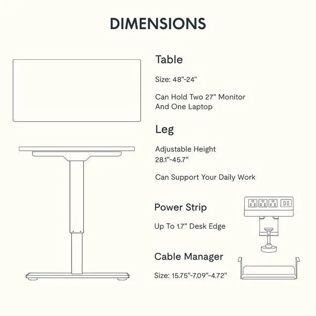 Alt view image 7 of 7 - EN2 Bamboo Standing Desk with Clamp Power Strip, 48 x 24'' Electric Stand Up Height Adjustable Desk with Cable Management (Black Frame + 48" Bamboo Top, 2 Packages)