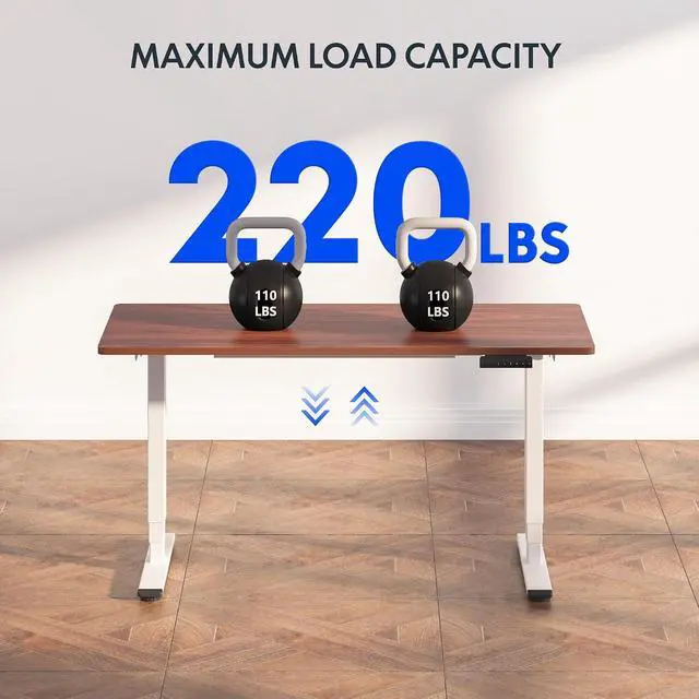 Alt view image 7 of 7 - E6 3-Stage Dual Motor Electric Standing Desk 48 x 30 Sit Stand Up Desk, Holds 220 lbs, Adjustable Height w/Memory Presets, One-Piece Mahogany Desktop & White Frame, Ships in 2 Boxes