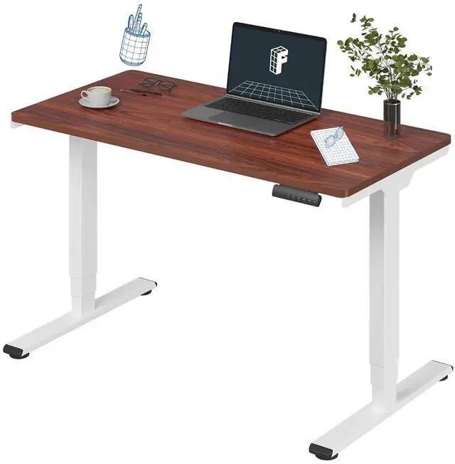 Main image of E6 Essential 3 Stages Dual Motor Electric Standing Desk 48x24 Inch Whole-Piece Board Height Adjustable Desk Electric Sit Stand Desk(White Frame + Mahogany Desktop, 2 Packages)