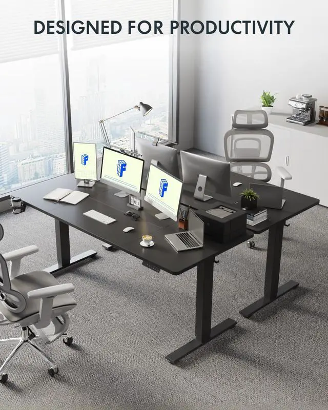 Alt view image 3 of 7 - 71"×32" Large Electric Standing Desk for Office, Height Adjustable Sit Stand Desk with Cable Management & Cup Holder, for Commercial Use, Black Top (2 Packages)