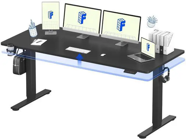 Main image of 71"×32" Large Electric Standing Desk for Office, Height Adjustable Sit Stand Desk with Cable Management & Cup Holder, for Commercial Use, Black Top (2 Packages)