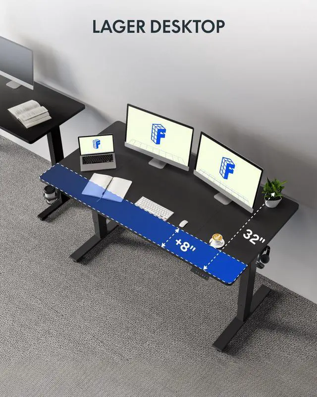 Alt view image 4 of 7 - 71"×32" Large Electric Standing Desk for Office, Height Adjustable Sit Stand Desk with Cable Management & Cup Holder, for Commercial Use, Black Top (2 Packages)