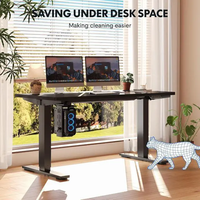 Alt view image 2 of 7 - EN2 55''x28'' Electric Standing Desk with PC Stand Bundle, 1" Whole-Piece Desktop, Easy-to-Install Hanging Design PC Mount, Bundle for Home Office, Game & Small Spaces, Black