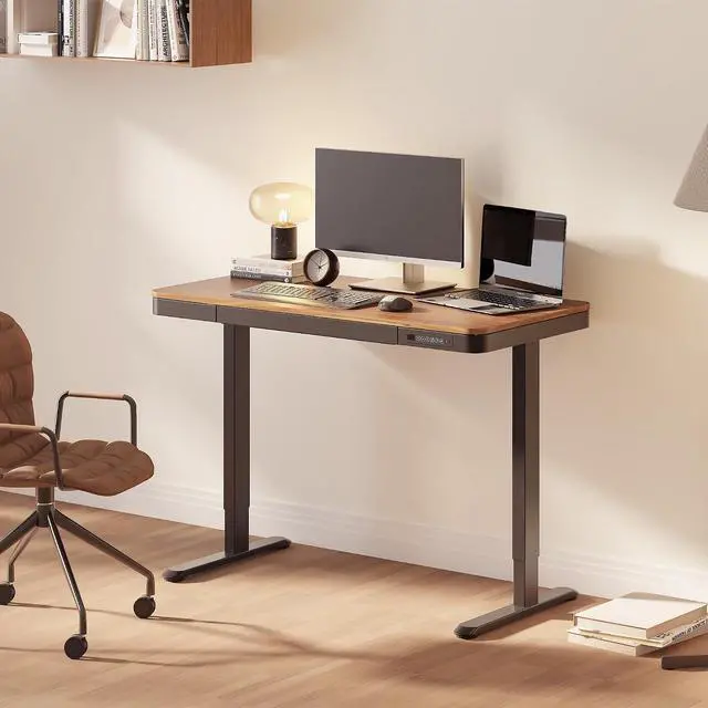 Alt view image 2 of 7 - Comhar 48" Electric Standing Desk with Drawers, Quick Assembly Home Office Sit Stand Desk with Storage & USB Charging, Computer Workstation for Home Office (48" Wood, Dark Walnut/Black)