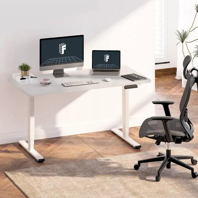 Alt view image 2 of 6 - E6 3-Stage Dual Motor Electric Standing Desk 48 x 30 Sit Stand Up Desk, Holds 220 lbs, Adjustable Height w/Memory Presets, One-Piece White Desktop & White Frame, Ships in 2 Boxes