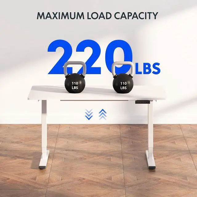 Alt view image 4 of 6 - E6 3-Stage Dual Motor Electric Standing Desk 48 x 30 Sit Stand Up Desk, Holds 220 lbs, Adjustable Height w/Memory Presets, One-Piece White Desktop & White Frame, Ships in 2 Boxes