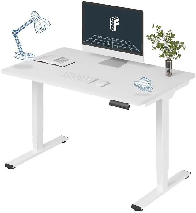 Main image of E6 3-Stage Dual Motor Electric Standing Desk 48 x 30 Sit Stand Up Desk, Holds 220 lbs, Adjustable Height w/Memory Presets, One-Piece White Desktop & White Frame, Ships in 2 Boxes