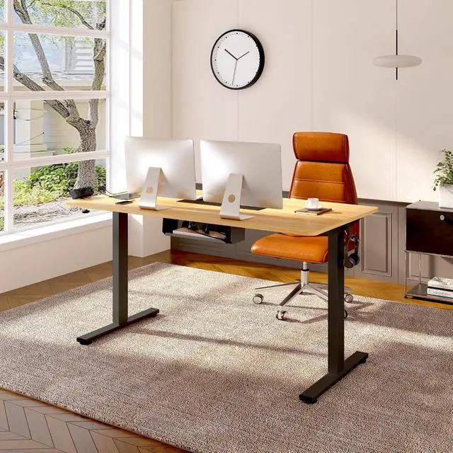 Alt view image 2 of 7 - EN2 Whole-Piece Standing Desk with Clamp Power Strip, 48 x 24'' Electric Stand Up Height Adjustable Desk with Cable Management (Black Frame + 48" Maple Desktop, 2 Packages)