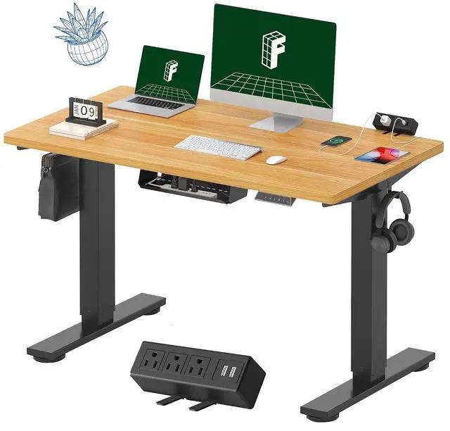 Main image of EN2 Whole-Piece Standing Desk with Clamp Power Strip, 48 x 24'' Electric Stand Up Height Adjustable Desk with Cable Management (Black Frame + 48" Maple Desktop, 2 Packages)