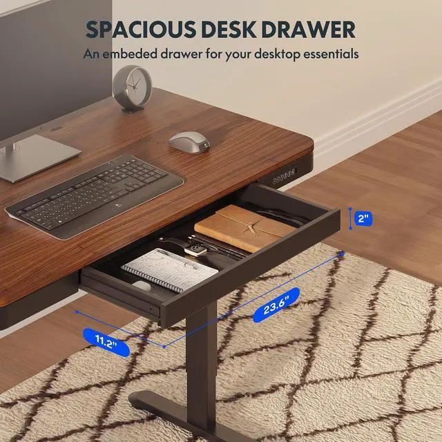 Alt view image 7 of 7 - Comhar 48" Electric Standing Desk with Drawers, Quick Assembly Home Office Sit Stand Desk with Storage & USB Charging, Computer Workstation for Home Office (48" Wood, Dark Walnut/Black)
