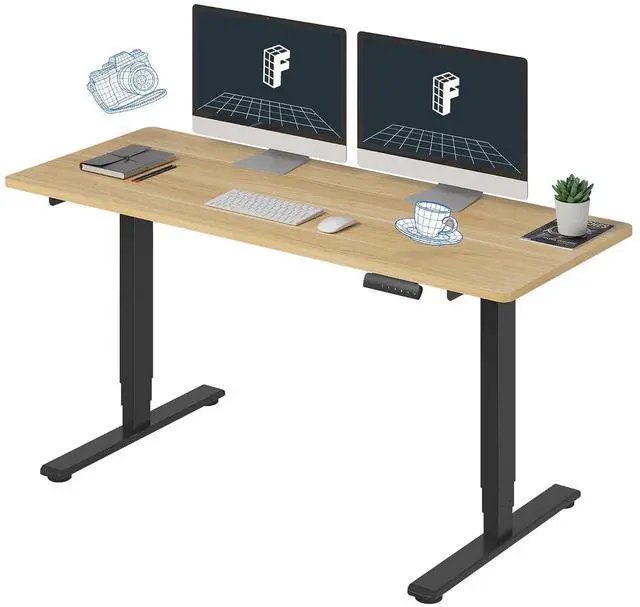 Main image of E6 3-Stage Dual Motor 60 x 24 Electric Standing Desk Sit Stand Up Desk, Holds 220 lbs, Adjustable Height w/Memory Presets, One-Piece Maple Desktop & Black Frame, Ships in 2 Boxes