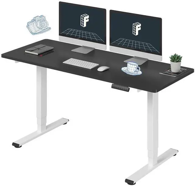 Main image of E6 3-Stage Dual Motor 60 x 24 Electric Standing Desk Sit Stand Up Desk, Holds 220 lbs, Adjustable Height w/Memory Presets, One-Piece Black Desktop & White Frame, Ships in 2 Boxes