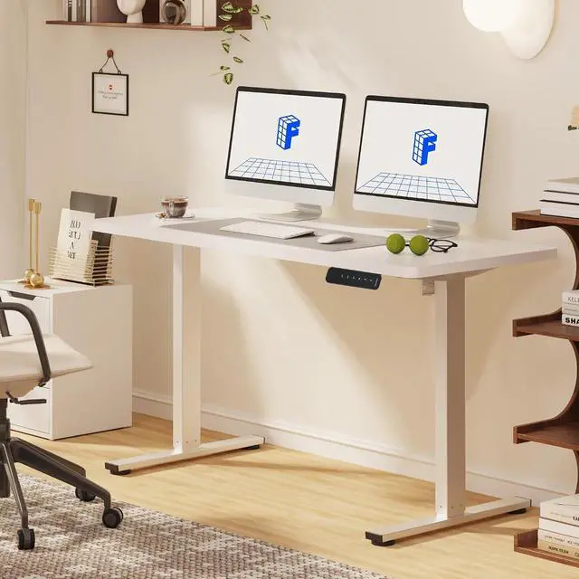 Alt view image 4 of 7 - Standing Desk, 48" x 24" One-Piece Desktop, Height Adjustable Computer Desk for Home Office, White Frame & White Top (One Package)