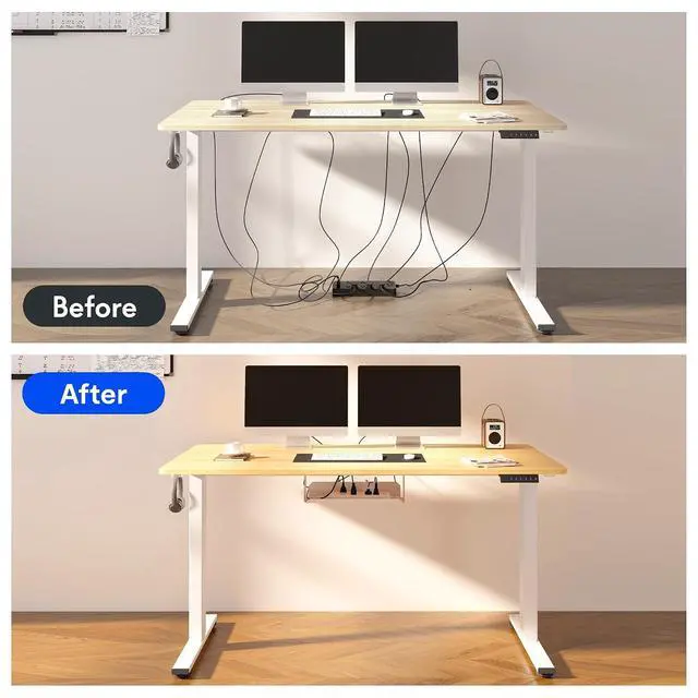 Alt view image 6 of 7 - EN2 Whole-Piece Standing Desk with Clamp Power Strip, 48 x 24'' Electric Stand Up Height Adjustable Desk with Cable Management (Black Frame + 48" Maple Desktop, 2 Packages)