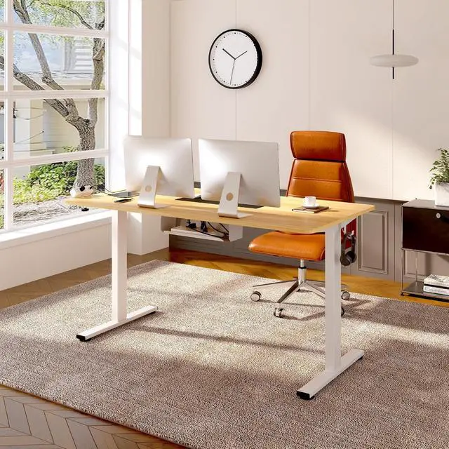 Alt view image 2 of 7 - EN2 Whole-Piece Standing Desk with Clamp Power Strip, 40 x 24 Electric Stand Up Height Adjustable Desk with Cable Management (White Frame + 40" Maple Top)