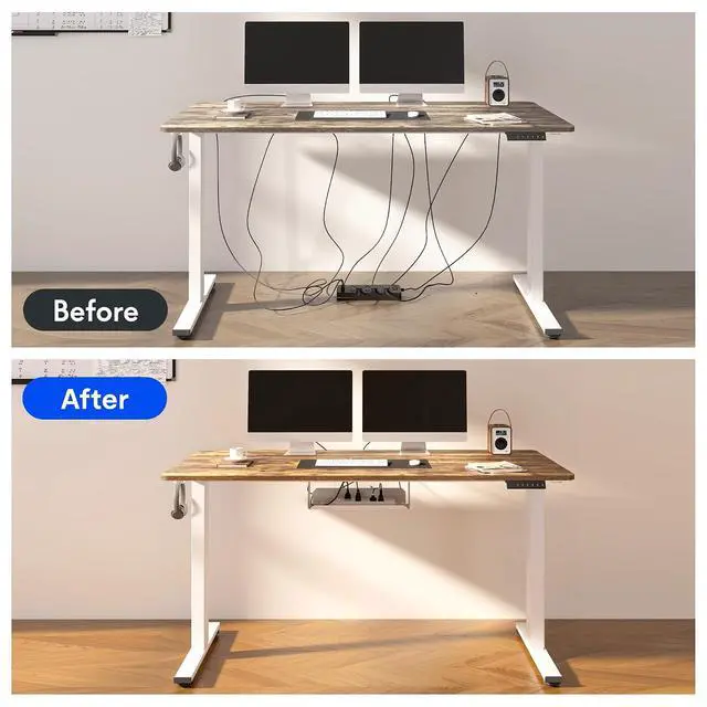 Alt view image 6 of 7 - EN2 Whole-Piece Standing Desk with Clamp Power Strip, 48 x 24 Electric Stand Up Height Adjustable Desk with Cable Management (Black Frame + 48" Black Walnut Desktop, 2 Packages)