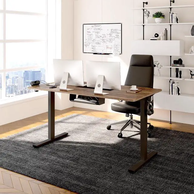Alt view image 2 of 7 - EN2 Whole-Piece Standing Desk with Clamp Power Strip, 48 x 24 Electric Stand Up Height Adjustable Desk with Cable Management (Black Frame + 48" Black Walnut Desktop, 2 Packages)