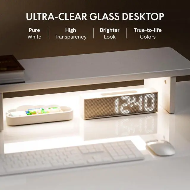 Alt view image 7 of 7 - Comhar Electric Pure Glass Standing Desk with Drawer Desktop & USB Charge Ports, 48" Ergonomic Height Adjustable Sit to Stand Desk for Home Office (White, Glass)