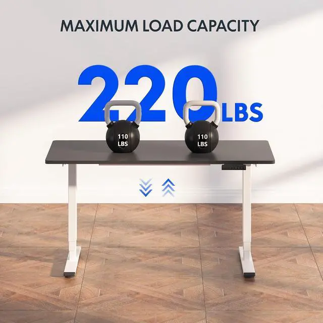 Alt view image 3 of 7 - E6 3-Stage Dual Motor Electric Standing Desk 55 x 28 Sit Stand Up Desk, Holds 220 lbs, Adjustable Height w/Memory Presets, One-Piece Black Desktop & White Frame, Ships in 2 Boxes