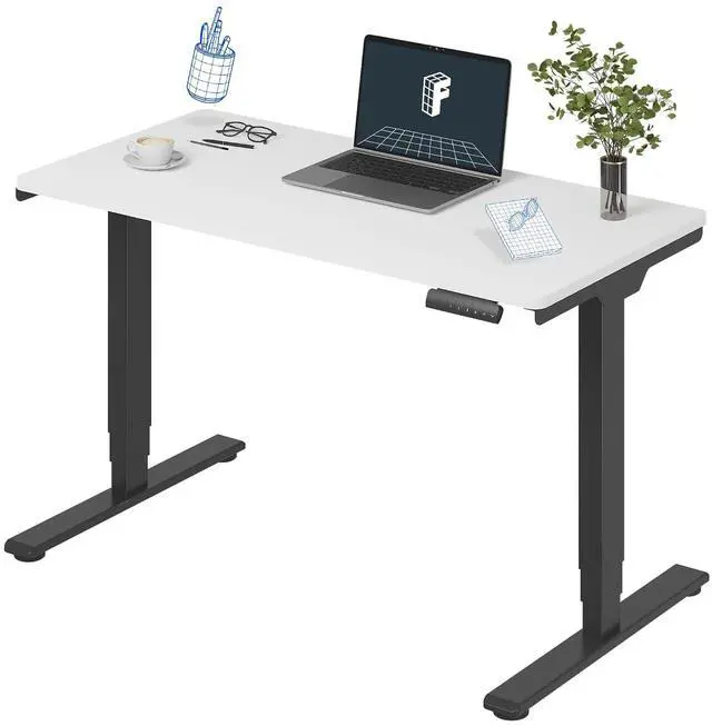 Main image of E6 3-Stage Dual Motor Electric Standing Desk 48 x 24 Sit Stand Up Desk, Holds 220 lbs, Adjustable Height w/Memory Presets, One-Piece White Desktop & Black Frame, Ships in 2 Boxes