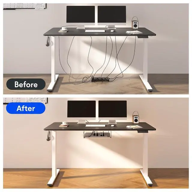 Alt view image 6 of 7 - EN2 Whole-Piece Standing Desk with Clamp Power Strip, 48 x 30 Electric Stand Up Height Adjustable Desk with Cable Management (Black Frame + 48" MahoganyTop, 2 Packages)
