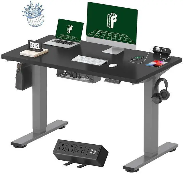 Main image of EN2 Whole-Piece Standing Desk with Clamp Power Strip, 48 x 24'' Electric Stand Up Height Adjustable Desk with Cable Management (Gray Frame + 48" Black Desktop, 2 Packages)